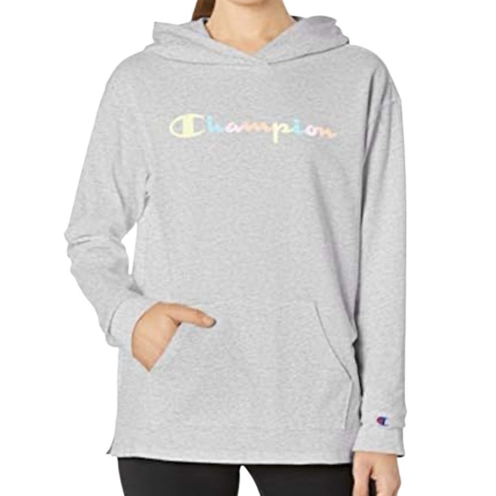 Champion Light Gray Hoodie with Colorful Logo Size Small